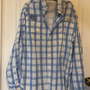 Columbia Blue and White Casual Button Down Shirt